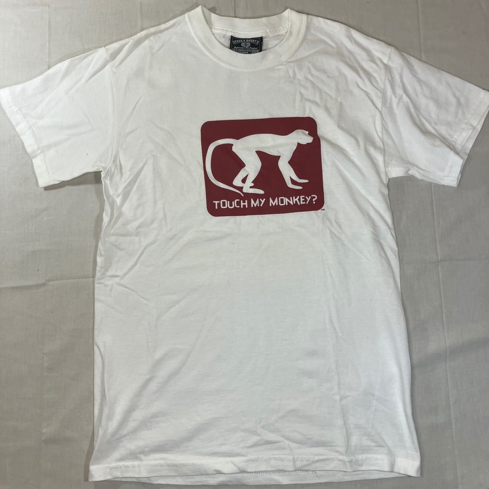 Steve & Barrys Touch My Monkey Graphic T-Shirt White Mens Small Humor Y2K Tee